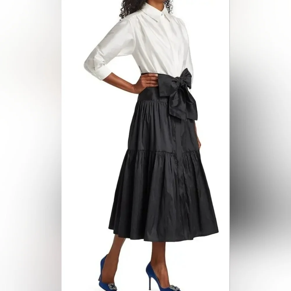 Rickie Freeman Fot Teri Jon Two Tone Bow Shirt Dress - Picture 2 of 11